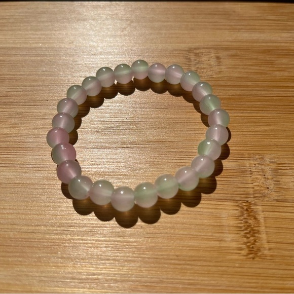 Hand Crafted Jewelry - Pastel Pink and Shaded Green Bohemian Style 8mm Beaded Unisex Bracelet
